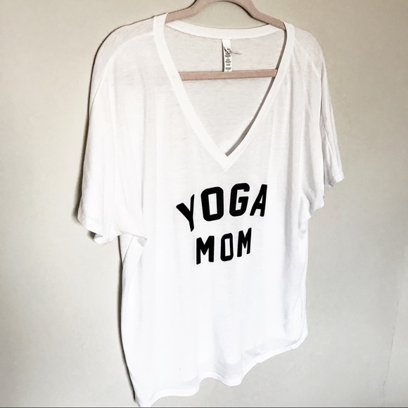 “Yoga Mom” Black & White Graphic V-Neck T-Shirt - Picture 2 of 4